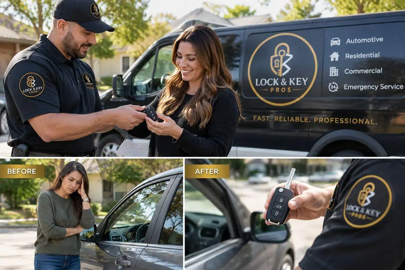 Lock & Key Pros technician preparing a replacement car key in Tarzana, California