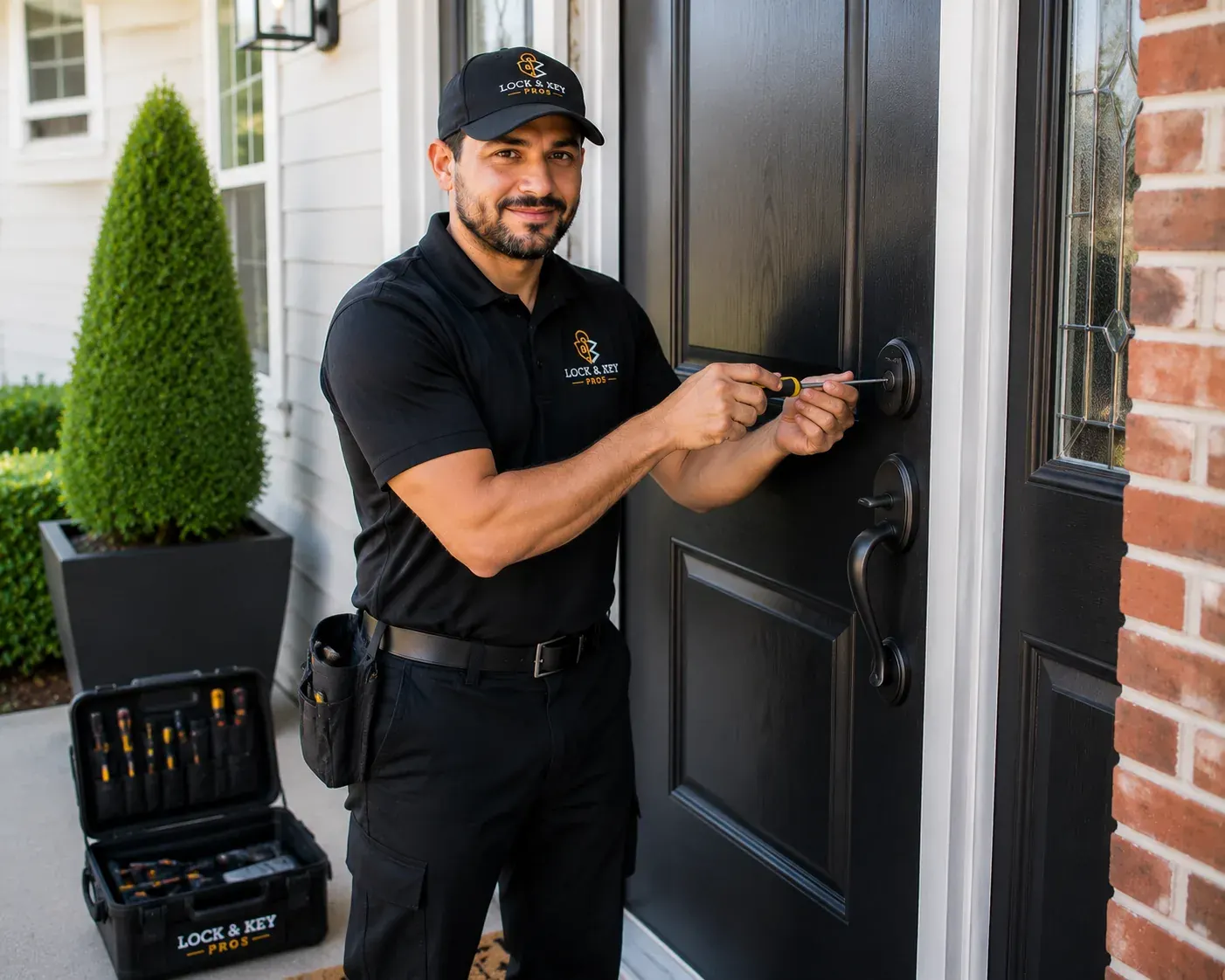 Locksmith repairing a malfunctioning door lock in Tarzana, CA