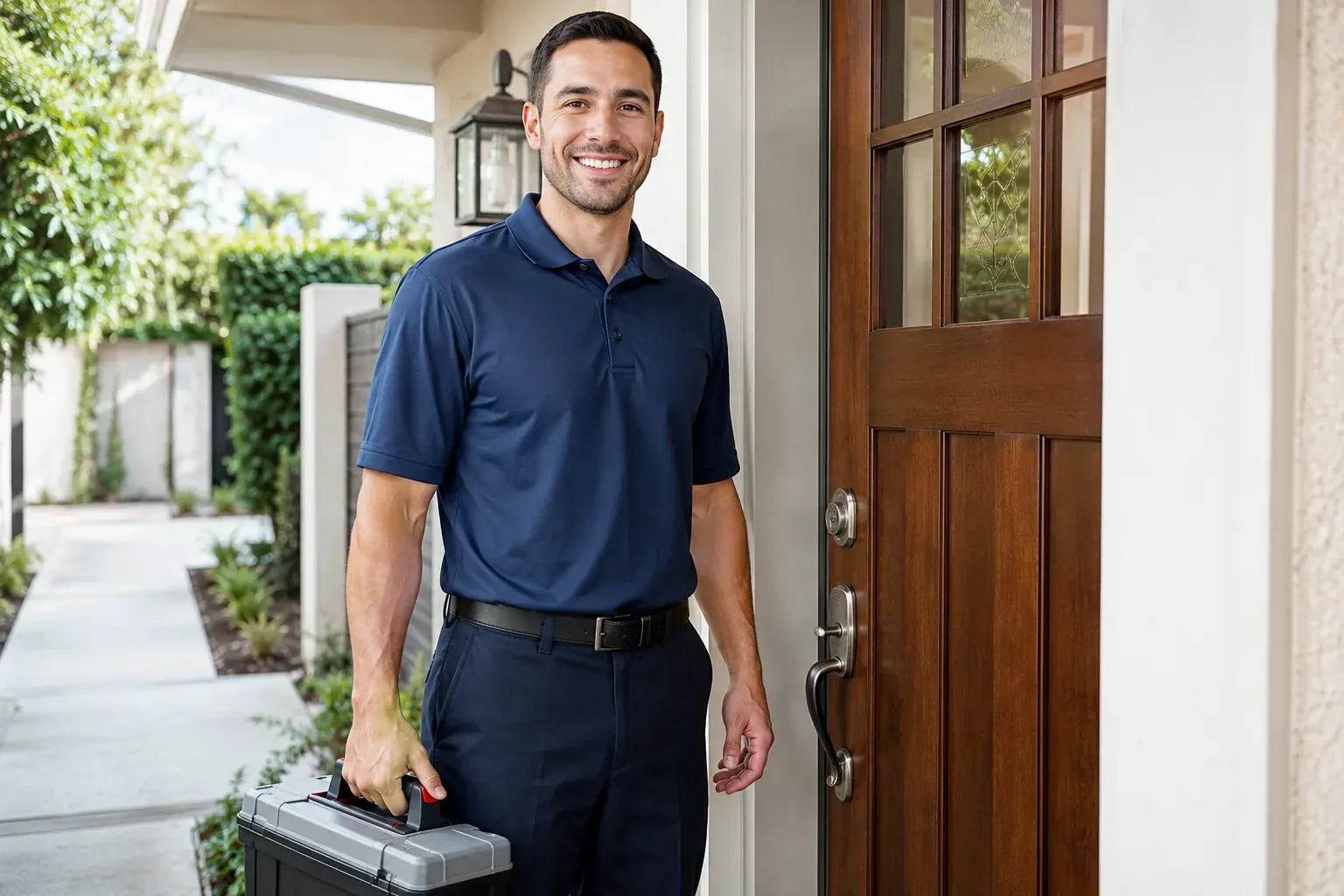 Residential locksmith servicing a front door lock in Tarzana, CA